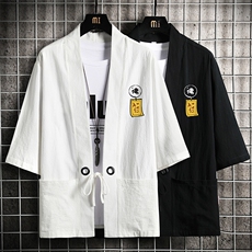 HF59016-P40风汉服男开衫外套七分袖道袍网格挂拍，男装民族服装，电商A040A