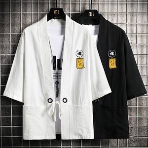 HF59016-P40风汉服男开衫外套七分袖道袍 网格挂拍图片