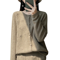 2024年秋冬季新款女时尚百搭显瘦长袖单排扣羊毛开衫，女装羊毛衫，暖圣羊羊绒