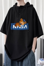 LD54247-P45NASA连帽短袖t恤男大码胖子带帽五分袖中袖，男装T恤，电商A040