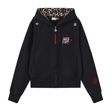 小恶魔豹纹贴布连帽拉链外套美式宽松男女卫衣，女装短外套，星座1210-1