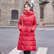 高端设计感长款连帽2023女冬季新款过膝气质显瘦穿纯色，女装羽绒服，韩宇舍