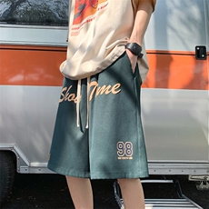 703-DK57-P35夏季字母发泡美式运动短裤宽松抽绳直筒裤休闲，男装牛仔裤，星座703