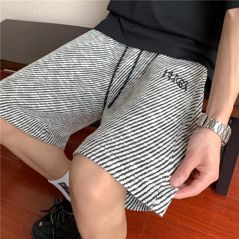 夏季宽松休闲短裤男垂感条纹户外运动时尚潮五分裤特P28现货,男装牛仔裤,电商C307