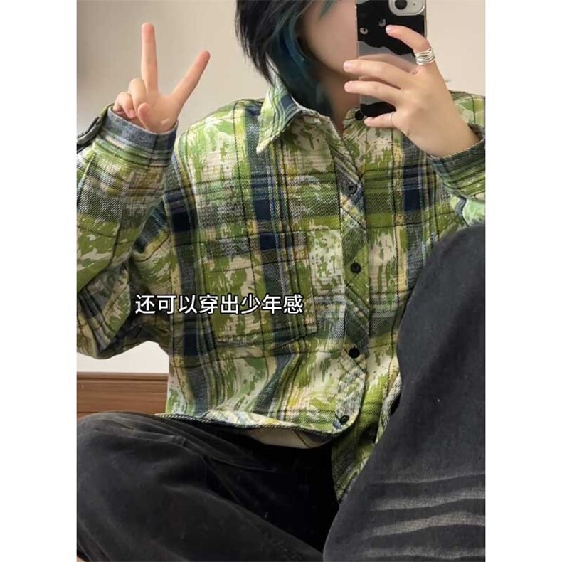 特批 25港风格子衬衫印染渐变宽松外套格子外套CS2498图片