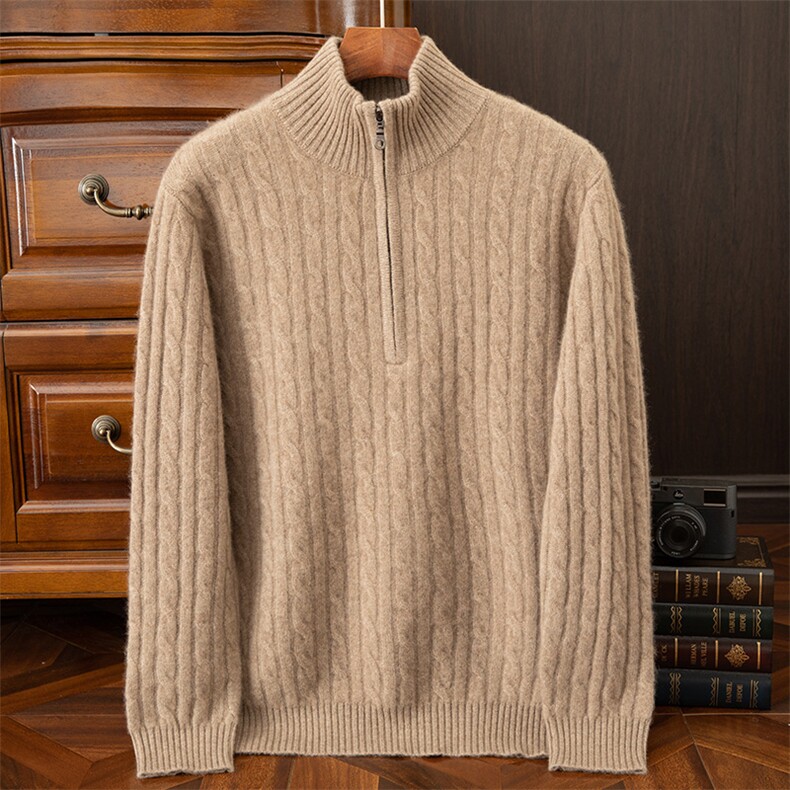 秋冬季新款简约男士半开领纯色套头羊绒衫，男装羊绒套衫，绒之心羊绒