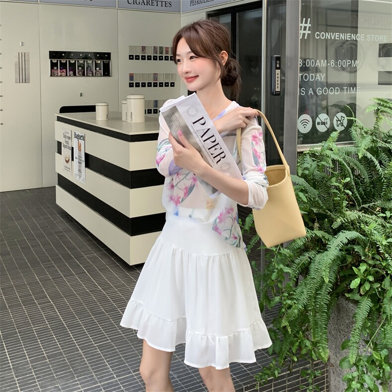 韩版氛围感印花防晒套装女2025夏季新款甜美显瘦高腰半身裙两件套,女装套装/套裙,2D148