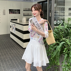 韩版氛围感印花防晒套装女2025夏季新款甜美显瘦高腰半身裙两件套，女装套装/套裙，2D148