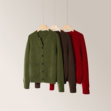 2025年秋季时尚百搭通勤简约休闲花纱兜开衫，女装羊绒衫，致织羊绒