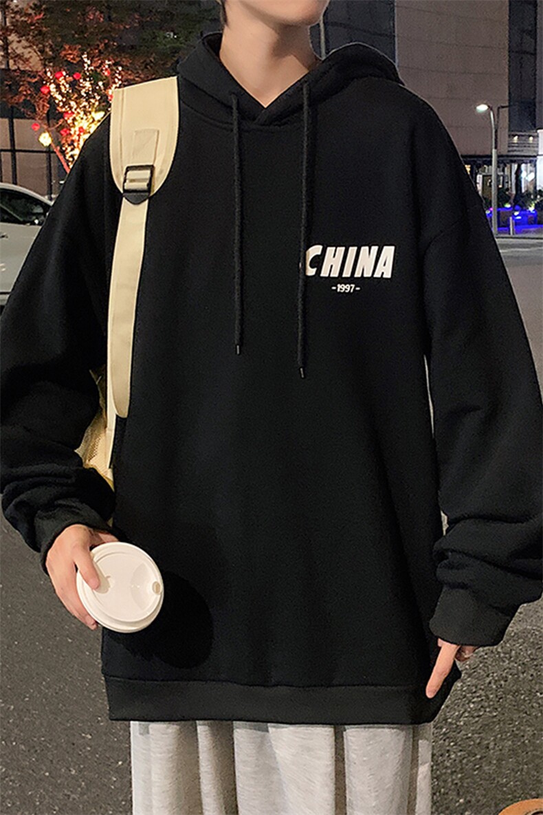 WY2248-P35加绒款-P40纯棉连帽卫衣男大码运动帽衫宽松薄外套男,男装卫衣,电商A040