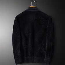 3332冬季拉链口袋纯色休闲加厚保暖水貂绒开衫外套，男装针织衫/毛衣，钱塘2010-1