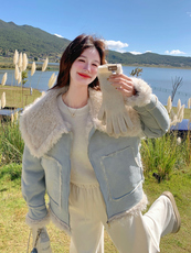 新款！羊羔毛保暖翻领皮毛一体外套2C133-8997-P215-K318，女装派克服，2C133