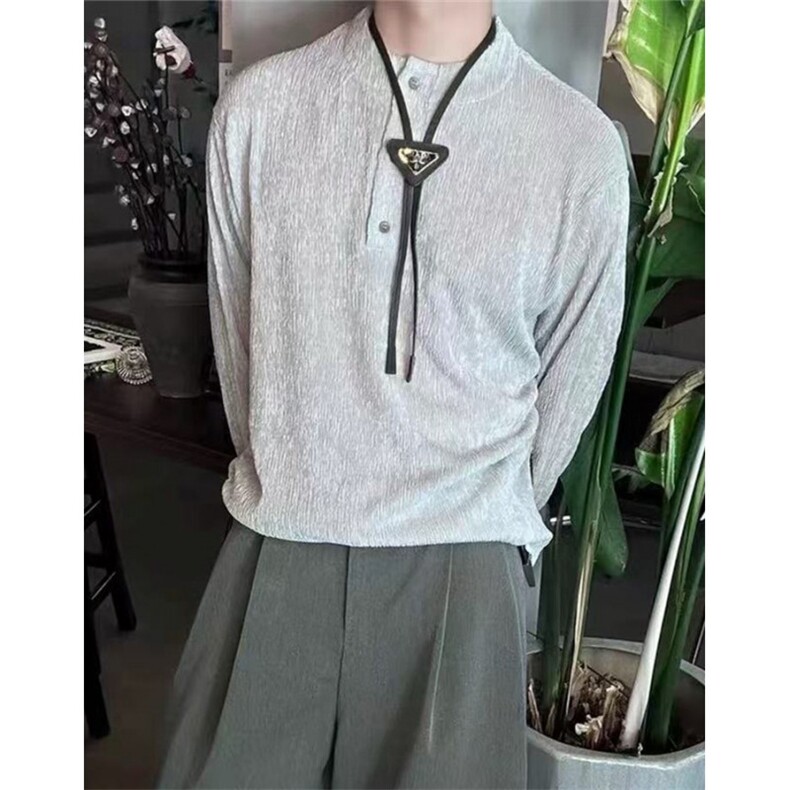 老钱亨利领t恤上衣男款秋季休闲宽松百搭高级感卫衣TK82，男装T恤，星座1116A（原606A-3）