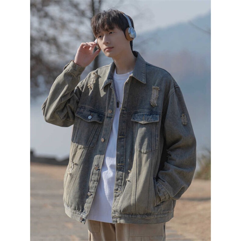 1506-1/KGW66041/P59黑色工装牛仔夹克男春秋款潮牌休闲宽松百搭,男装夹克,星座1506-1