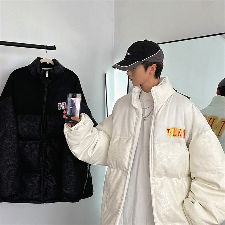 2025PU皮棉衣棉服字母印花鳄鱼纹拼接面包服棉袄皮衣外套1612-P85,男装棉衣,星座207