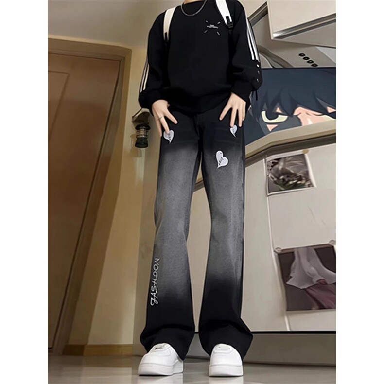 春季美式刺绣牛仔裤男直筒潮牌高街休闲宽松阔腿长裤子LA5533-P47,男装牛仔裤,星座1008