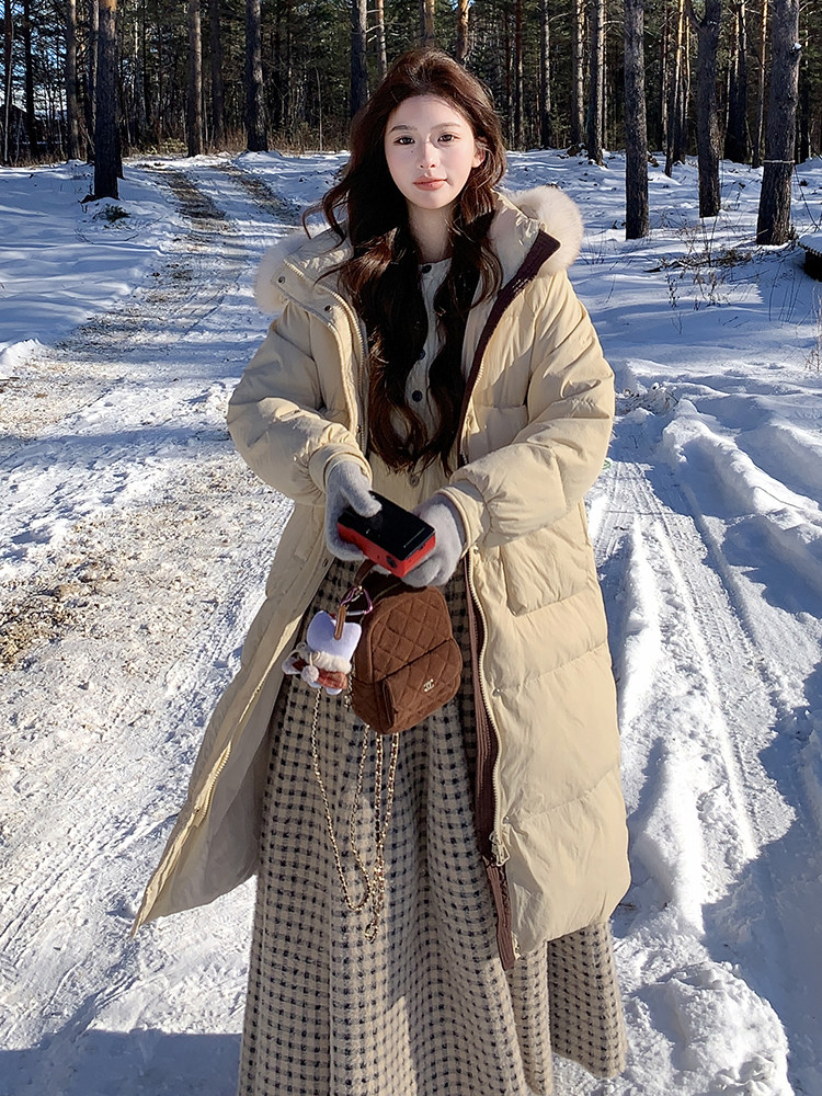 （现货！！）中长款连帽狐狸毛领宽松阔版加厚保暖羽绒服女,女装羽绒服,浙宝189