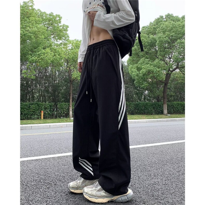 秋季新款撞色拼接休闲裤子男直筒宽松运动长裤男生潮流百搭阔腿裤,女装休闲裤,星座506A