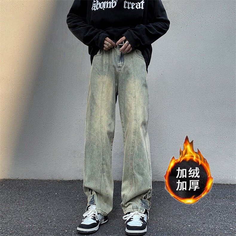 秋冬美式高街棕色加绒加厚牛仔裤货号K658P60控78（加绒P75控98）图片