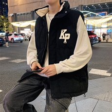 冬季新款港风PU皮贴布绣毛巾绣加绒加厚棉背心6618-P88，男装棉衣，星座914-3