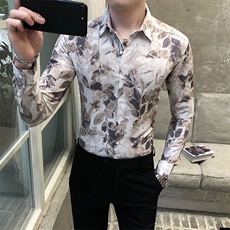 312A-5-283-P55长袖高级感秋季休闲英伦发型师韩版纯色男士衬衣，男装衬衫，星座312A-5