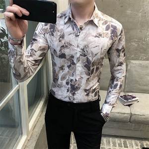 312A-5-283-P55 长袖高级感秋季休闲英伦发型师韩版纯色男士衬衣图片