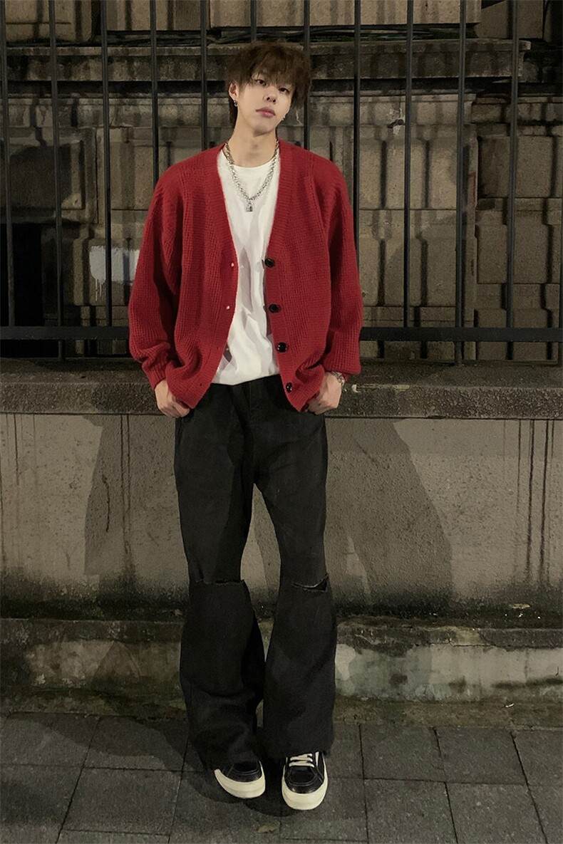 休闲百搭宽松纯色针织衫上衣外套慵懒风开衫毛衣HY601P55,男装针织衫/毛衣,电商A102B