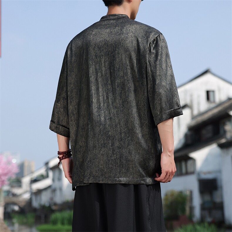 2025夏季新款风大码七分袖衬衫男士立领盘扣上衣CS2461-P60,男装衬衫,电商A008