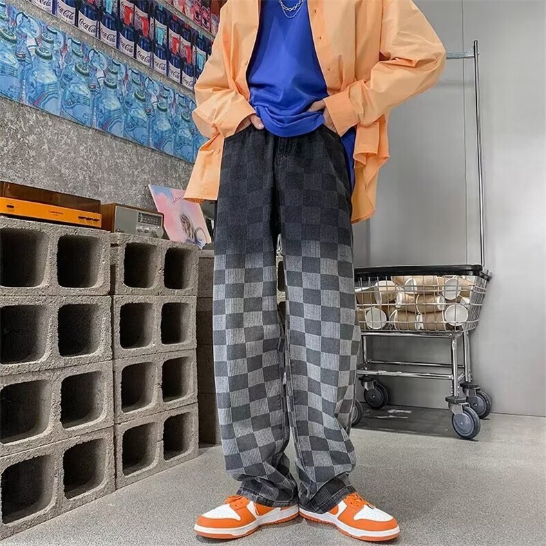 NZ003渐变棋盘格牛仔裤蓝色黑色,男装牛仔裤,星座218-1（原230）