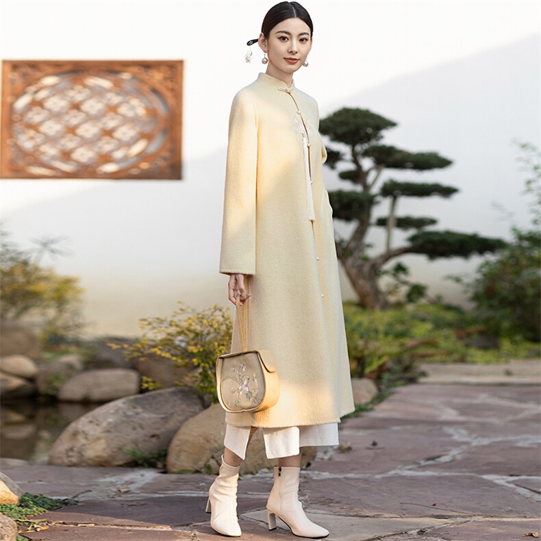 新中式国风双面羊毛大衣女2024春秋新款高端刺绣禅意汉服毛呢外套,女装毛呢外套,芷墨服饰