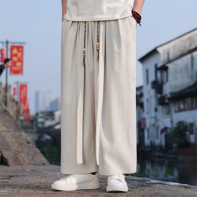 2025春夏新款风男装拼接腰绳休闲裤中式宽松阔腿裤K171-P75,男装休闲裤,电商B277(原6028)