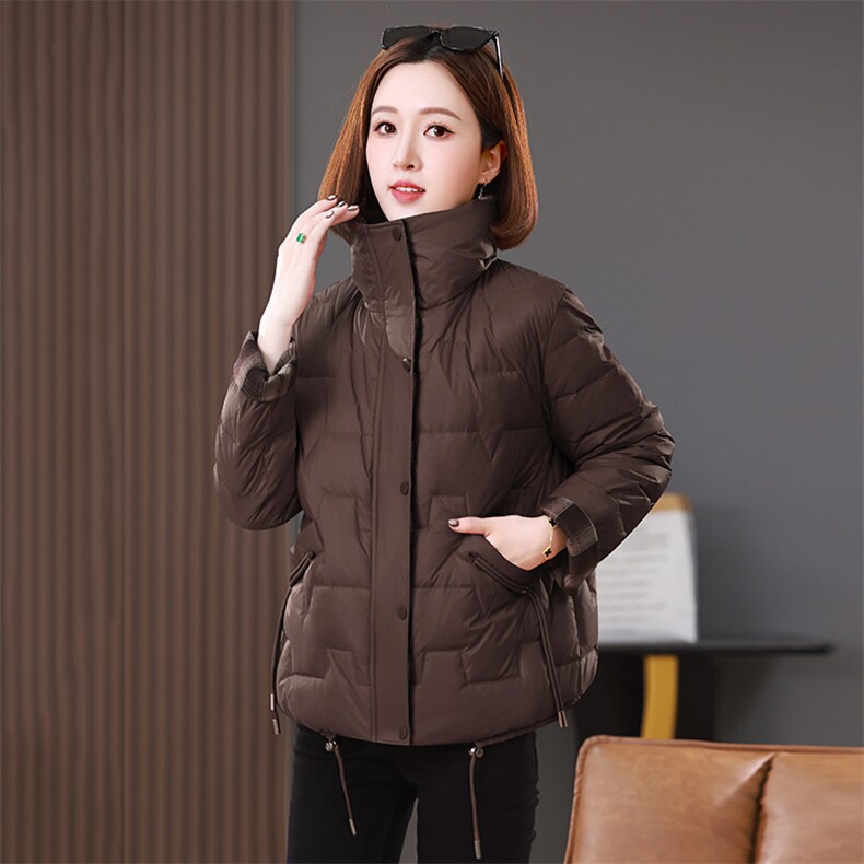 2025冬装新款撞色格纹拼接立领棉衣外套，女装棉衣/棉服，雪樱依海