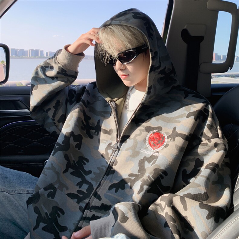 ！2025秋冬新款男士重磅迷彩卫衣重工刺绣情侣外套WY52特P65,男装卫衣,电商B220