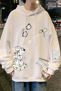 WY2115-P35 加绒款-P40 纯棉连帽卫衣男大码运动帽衫宽松薄外套男图片