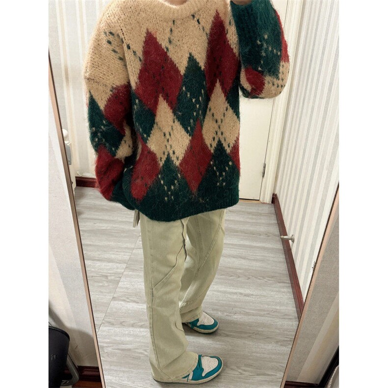 【有货】SDMY01CC-特P55圣诞红费尔岛毛衣男女菱格针织衫外套,男装针织衫/毛衣,星座1007（原301D）