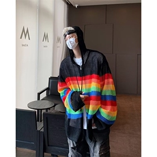 撞色连帽镂空针织衫男夏季薄款小众多巴胺穿搭衬衫外套MY555，男装针织衫/毛衣，星座1116A-1（原606A）