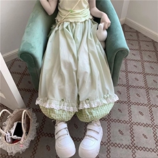 草莓格子拼接灯笼裤搭配浅绿上衣套装夏季宽松垂感小个子可爱显瘦，男装休闲套装，星座506A