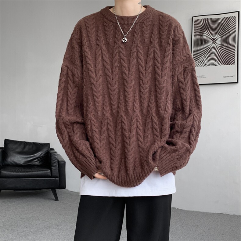 8XL-M麻花毛衣男休闲大码慵懒风情侣圆领针织衫线衣外套MY1512P65,男装针织衫/毛衣,电商B238