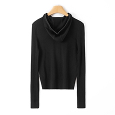 法式纯色修身显瘦通勤拉链连帽羊毛开衫，女装羊毛衫，润匹羊绒