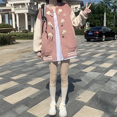 秋冬韩版宽松百搭加绒加厚休闲外套女复古盐系棒球服上衣C394-P95，女装短外套，星座911-2(原星座613-2）