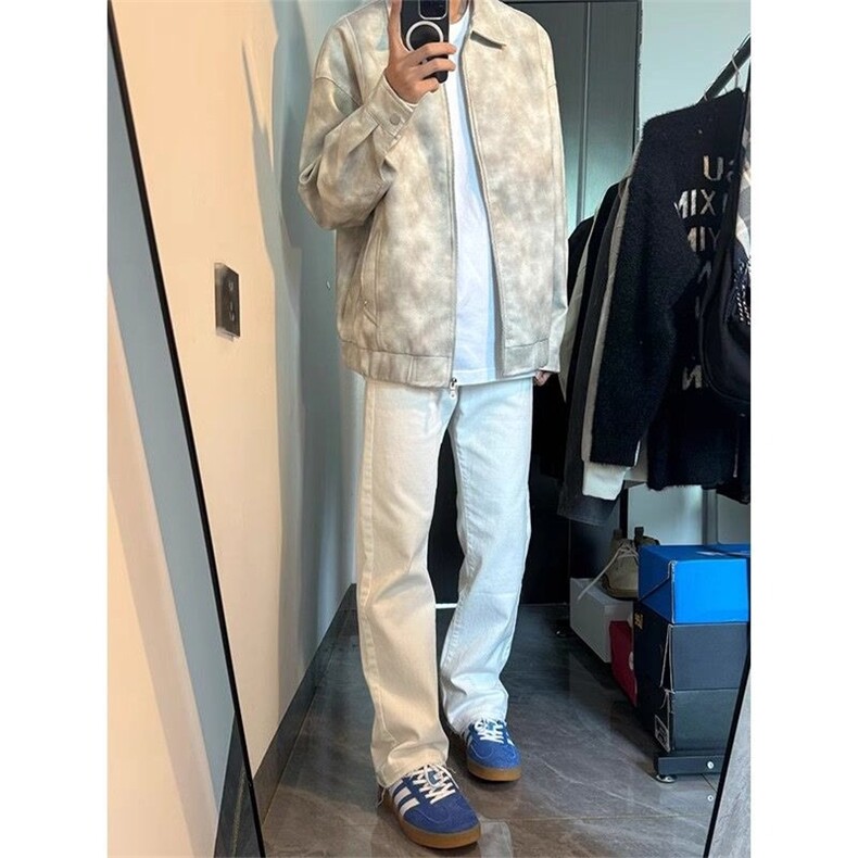 722-P62美式高街扎染皮衣外套男高级感春秋新款cleanift机车,男装皮衣,电商B323A