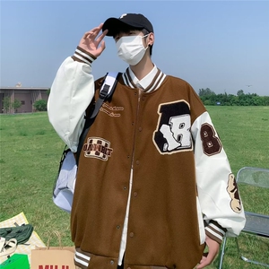 美式复古刺绣棒球服男女宽松bf慵懒风情侣oversize外套JK6221-p65,李维斯外套羊羔绒搭配图片