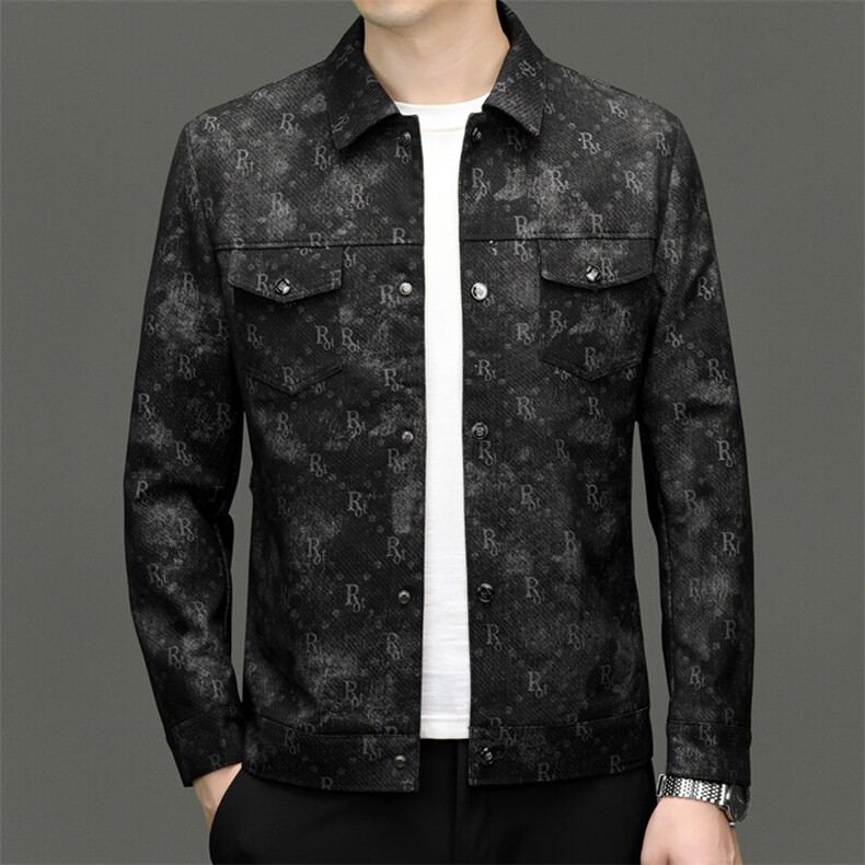 25年大货主推男士中青年翻领休闲牛仔夹克外套中年宽松牛仔茄克衫，男装夹克，钱塘723