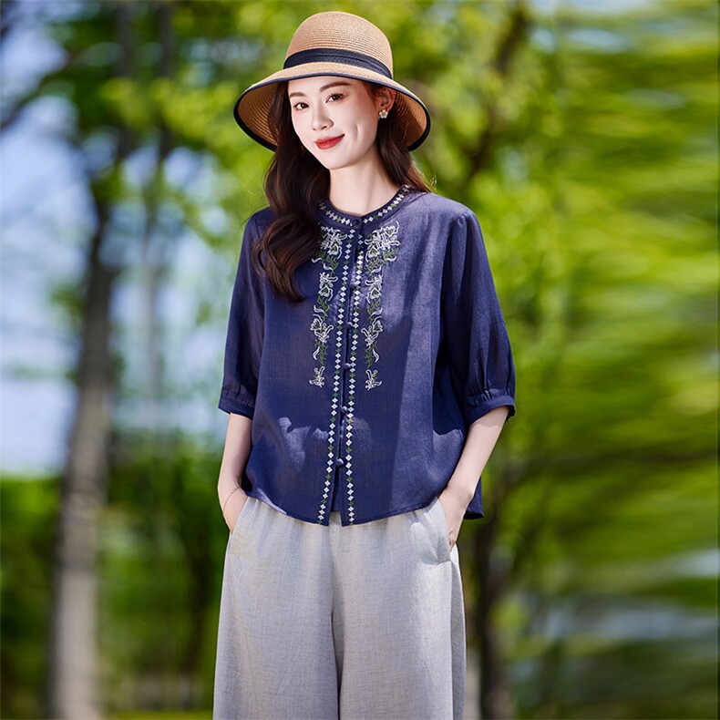 新中式国风套装女2025夏季新款时尚洋气薄款休闲天丝短袖衬衫套装,女装套装/套裙,靓衣阁