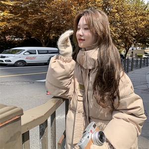 连帽立领撞色贴标时尚个性外套女2025新款冬季学生棉衣C462-100图片