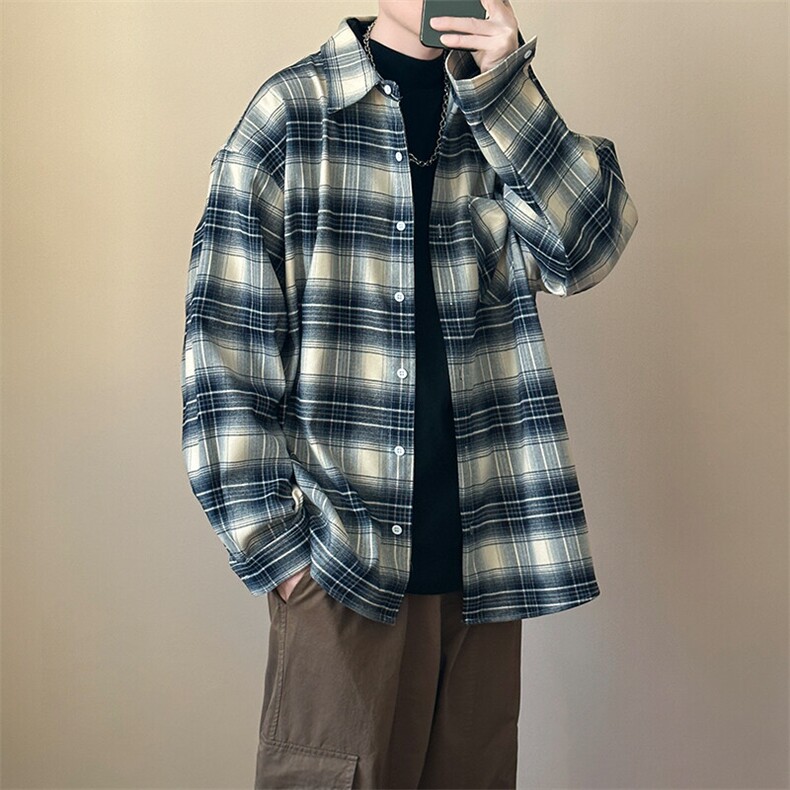现货春秋长袖格子衬衫外套宽松潮牌休闲内搭衬衣-AC23086-特批P58图片