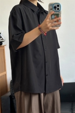 薄款冰丝短袖衬衫男简约纯色垂感休闲痞帅衬衣CS288-P20，男装T恤，星座301C-5