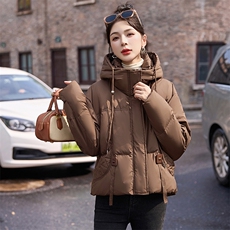 加厚保暖白鸭绒羽绒服女2024冬新款小个子洋气时尚连帽面包服外套，女装羽绒服，依如秀(原杭风阁)