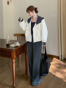 米白色韩系格子拼接棉服外套女冬季2025新款气质减龄棉衣爆款棉袄图片