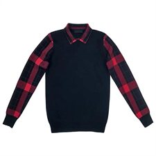 18冬季新款男拼色修身翻领假两件针织格子毛衣502-MY27，男装针织衫/毛衣，电商A343